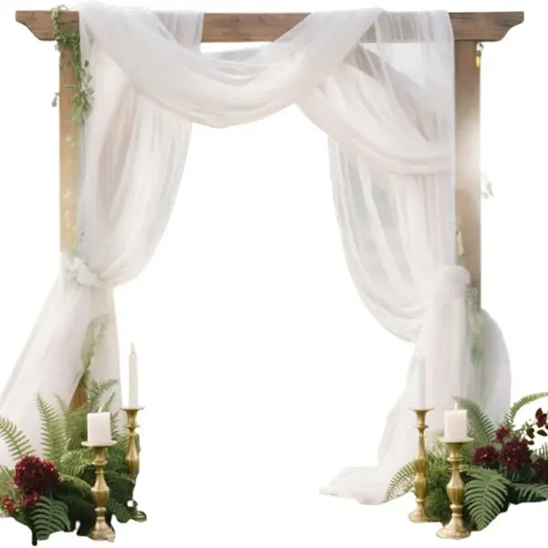 Lot de deux tentures blanches en tulle drapées sur une arche de mariage