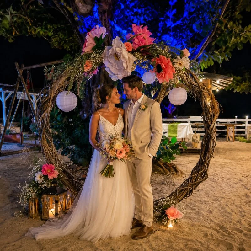 Arche de mariage décorée pour une cérémonie en Martinique