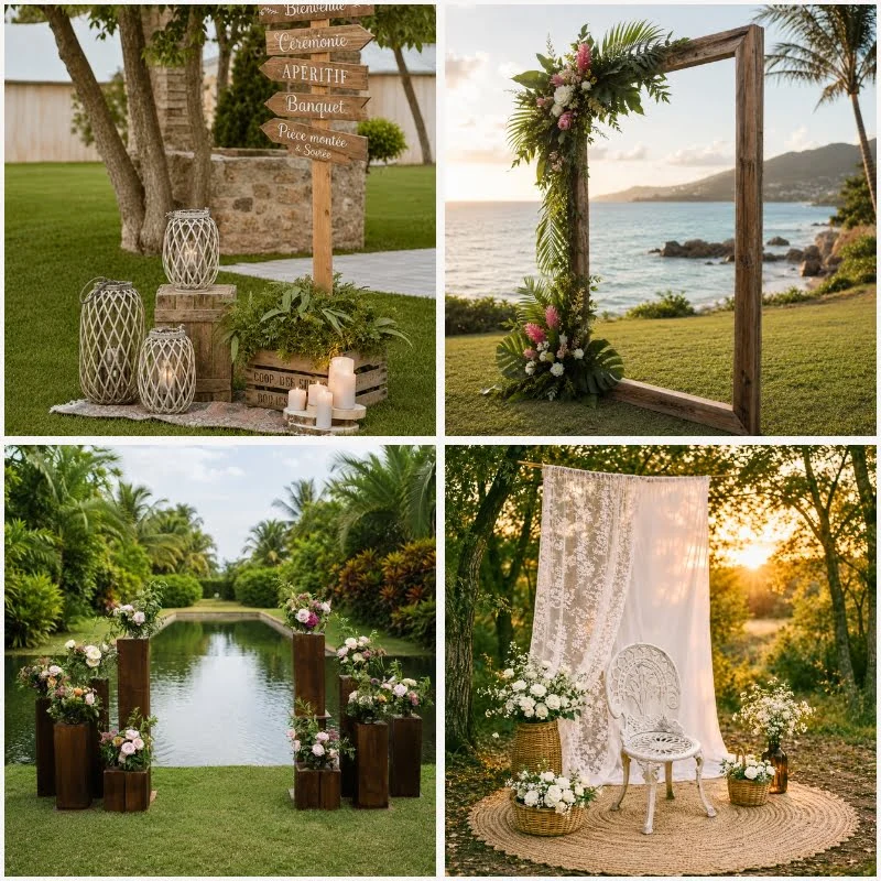 Structure décorative et espace photo pour mariage en Martinique